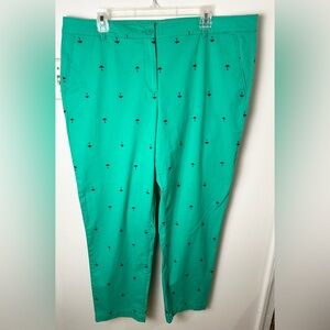 Talbots Weekend Chino Pants Embroidered Umbrellas Bright Green 16 Stretch Preppy
